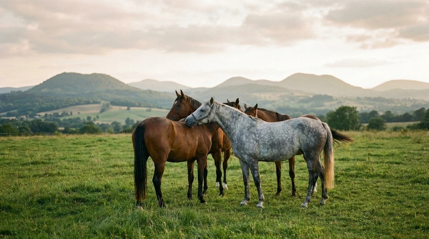 Les chevaux du HARAS DE PRAT en liberté, Puy-de-Dôme